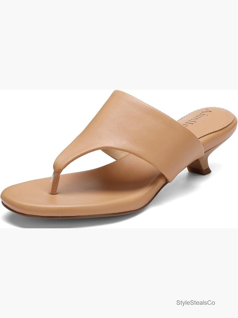 Kitten Heel Sandals Slip-On Square Toe Faux Leather Party Dress Heels
